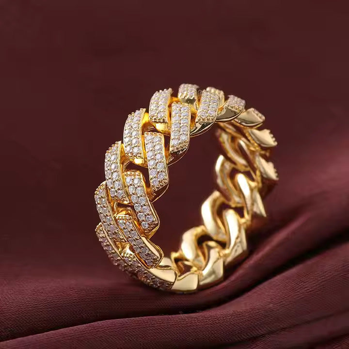 Cuban Glow – Bague Maille Gourmette en Or & Diamants