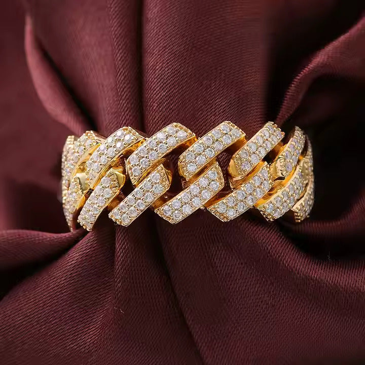 Cuban Glow – Bague Maille Gourmette en Or & Diamants