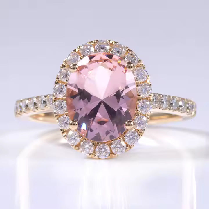 Rose d’Aurore – Bague de Fiançailles Or Jaune et Pierre Rose GRC